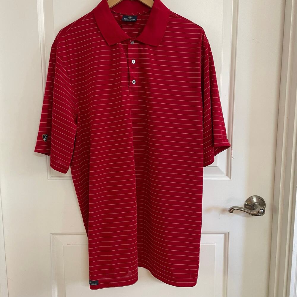 Cleveland Classics Mens Polo Golf Shirt XL Tall Red Pin Stripes
